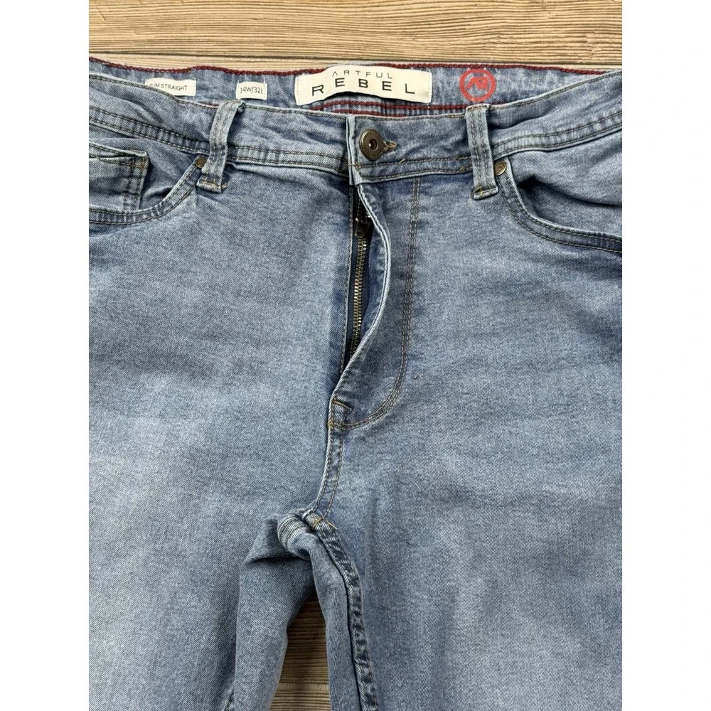 Artful Rebel Jeans Mens‎ 34x32 Light Wash Slim Straight Denim 5 Pocket Zip Fly